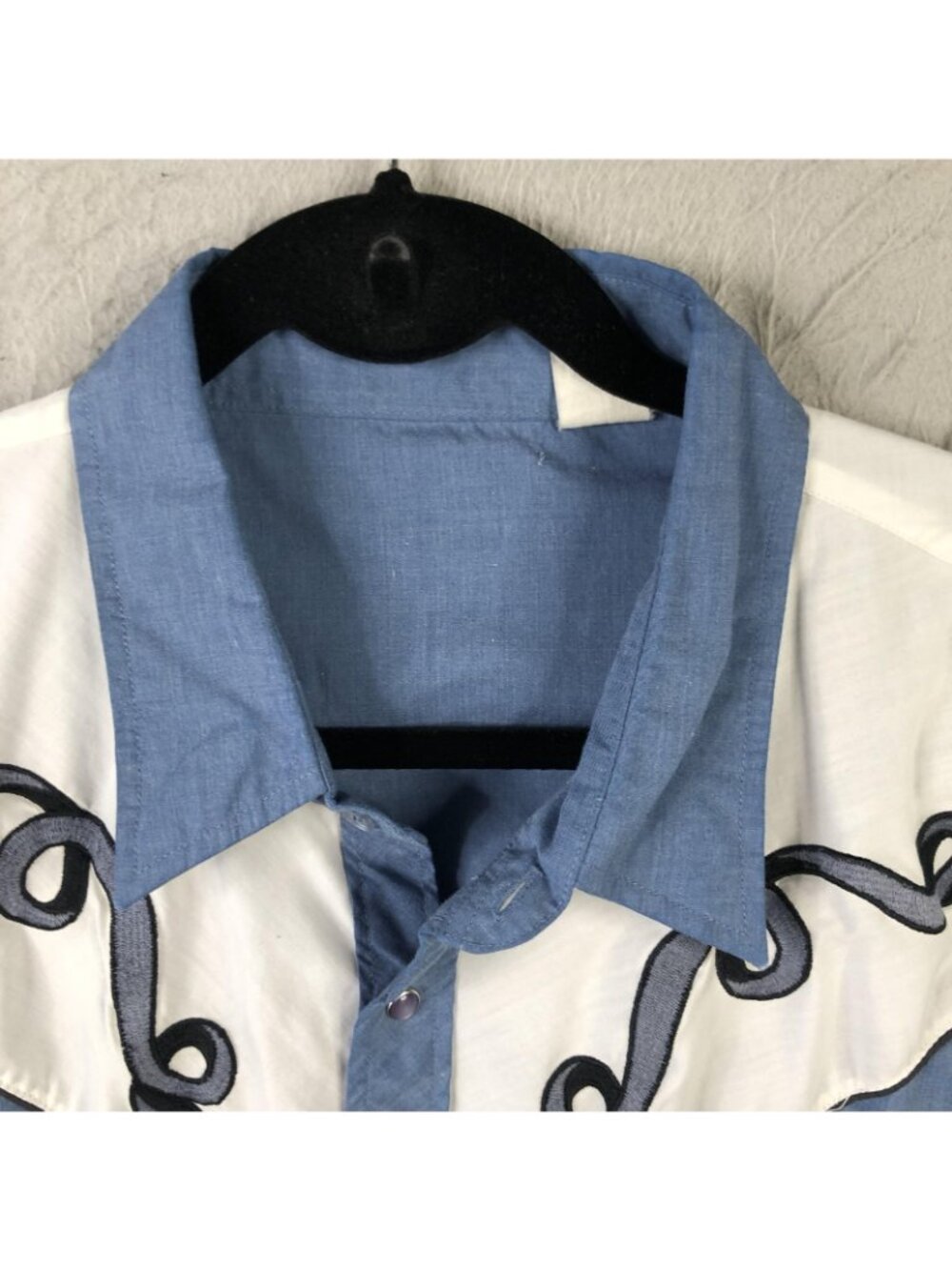 Western Shirt Mens XL Chambray Embroidered Snap Cowboy Ranch Rodeo Scrolls Thin - Picture 7 of 15